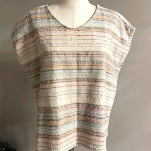 DYLAN multicolor textured knit pullover poncho top OVERDIZED V neck drop S/S SM